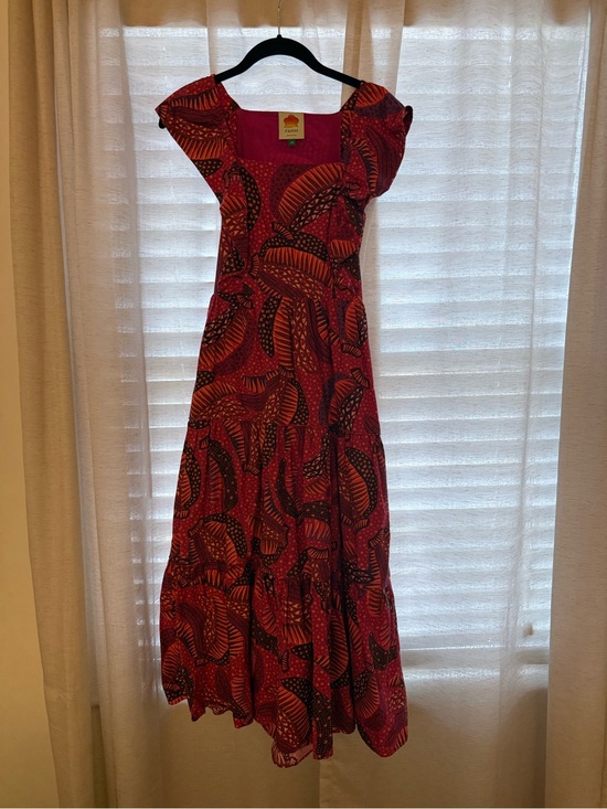 FARM Rio Dresses & Skirts - FARM Rio Red Printed Maxi Dress with Black Leaf Motif